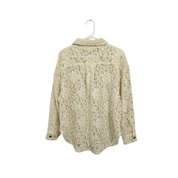 Bibi Oversized Cream Lace Button Down Shacket Size Small Front Pockets Collar - Picture 4 of 10
